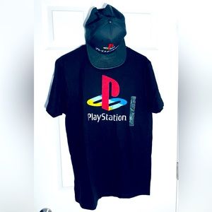 Bundle -PlayStation T Shirt Sz Medium and Playstation Kanji Snapback Hat  New
